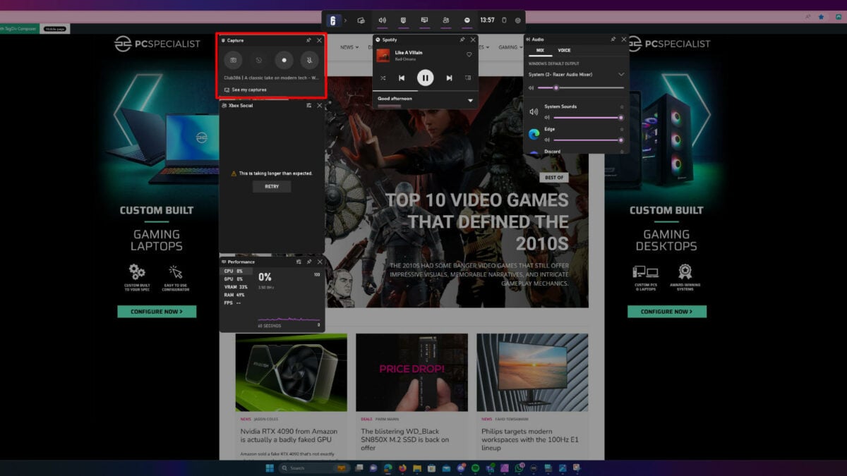 How to take a screenshot using Microsoft Game Bar in Windows 11.