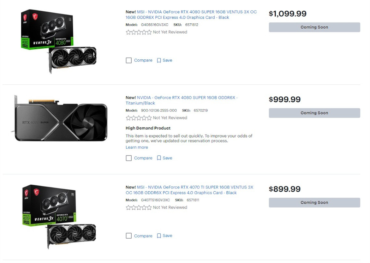 Nvidia RTX 40 Super Best Buy pricing screenshot.