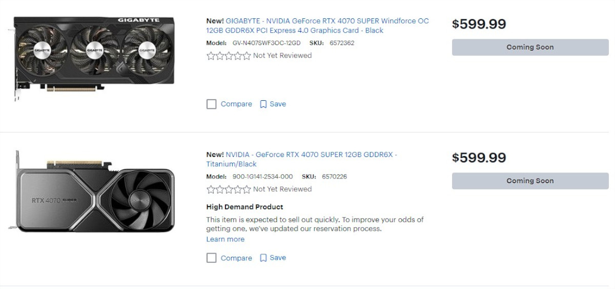 Nvidia RTX 40 Super pricing on Best Buy via videocardz.