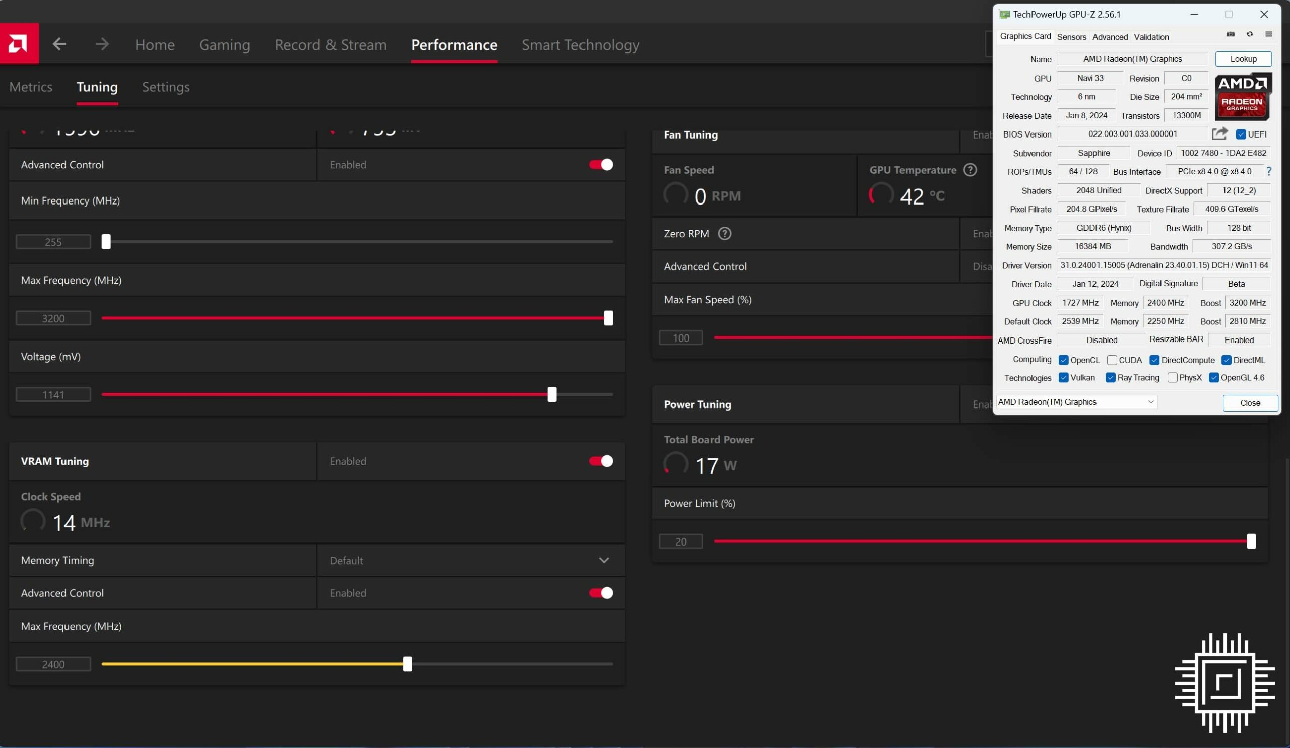 Sapphire Radeon RX 7600 XT Pulse Gaming OC 16GB - Overclocking.