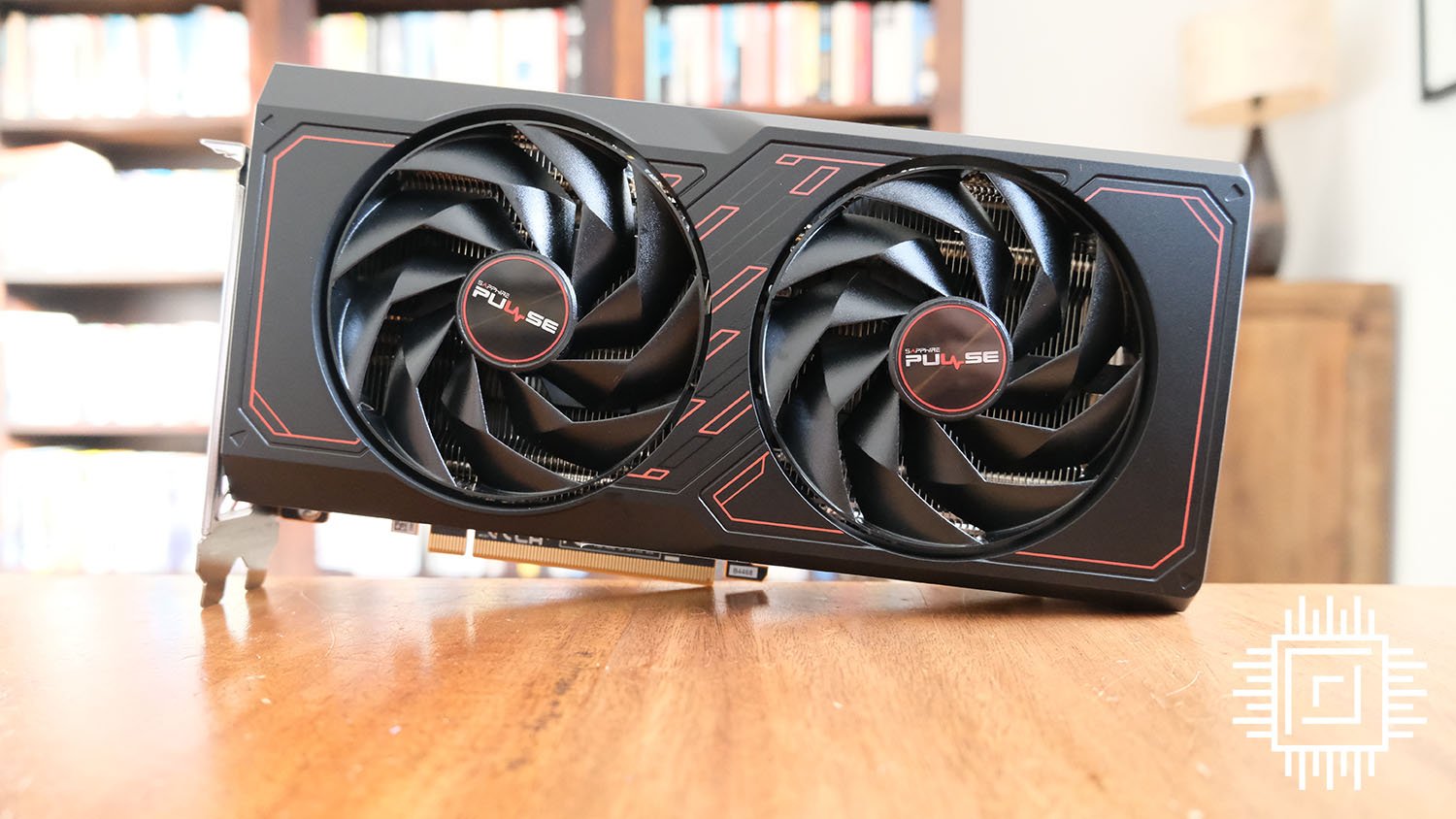 Sapphire Radeon RX 7600 XT Pulse Gaming OC 16GB as seen from the front.