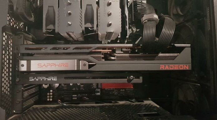 Sapphire Radeon graphics card inside a gaming PC.