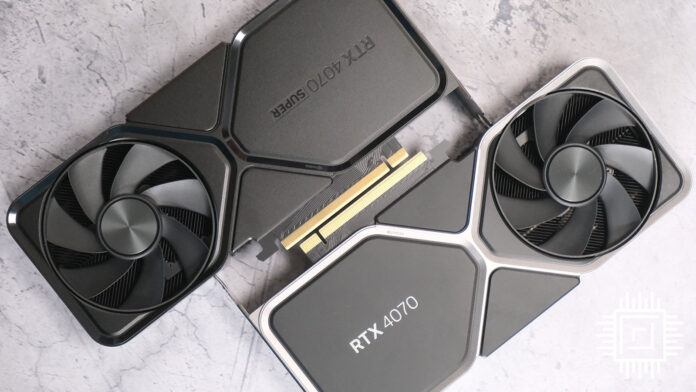Silver and grey colour scheme of RTX 4070 shown alongside blacked-out RTX 4070 Super.