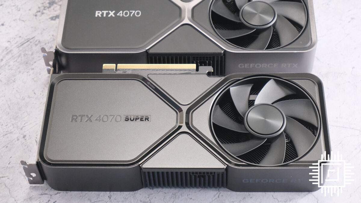 Stacked cards, GeForce RTX 4070 above RTX 4070 Super.