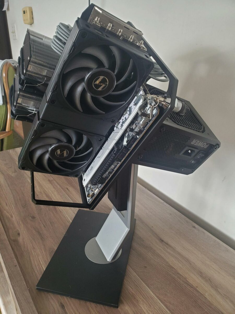 A gaming PC on a monitor stand - fans.