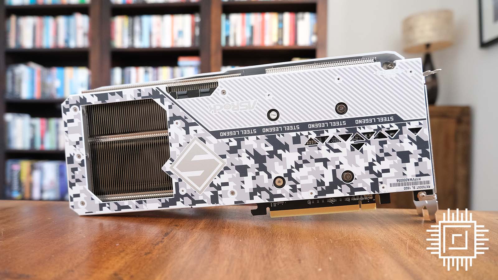 ASRock Radeon RX 7600 XT 16GB Steel Legend OC as seen from the back.