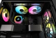 Black Corsair iCUE Link RX120 RGB fans installed in a chassis.