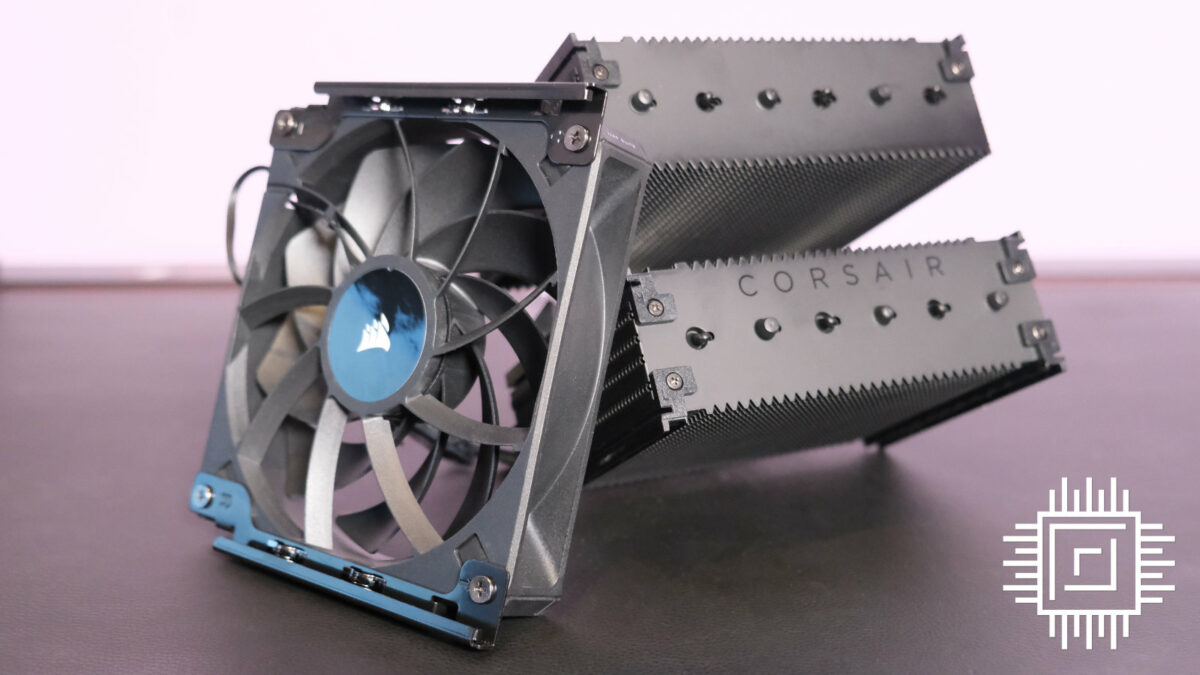 Corsair A115 CPU cooler next to its central fan.