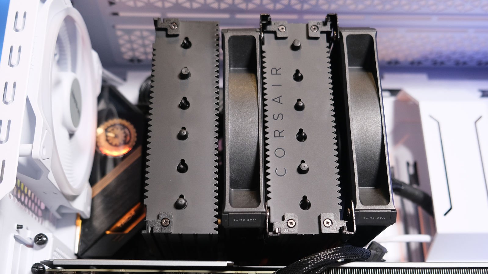 Corsair A115 CPU cooler mounted inside a PC case - Club386 Approved.