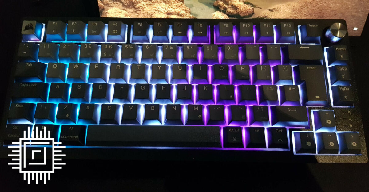 Corsair K65 Plus Wireless keyboard RGB effect.