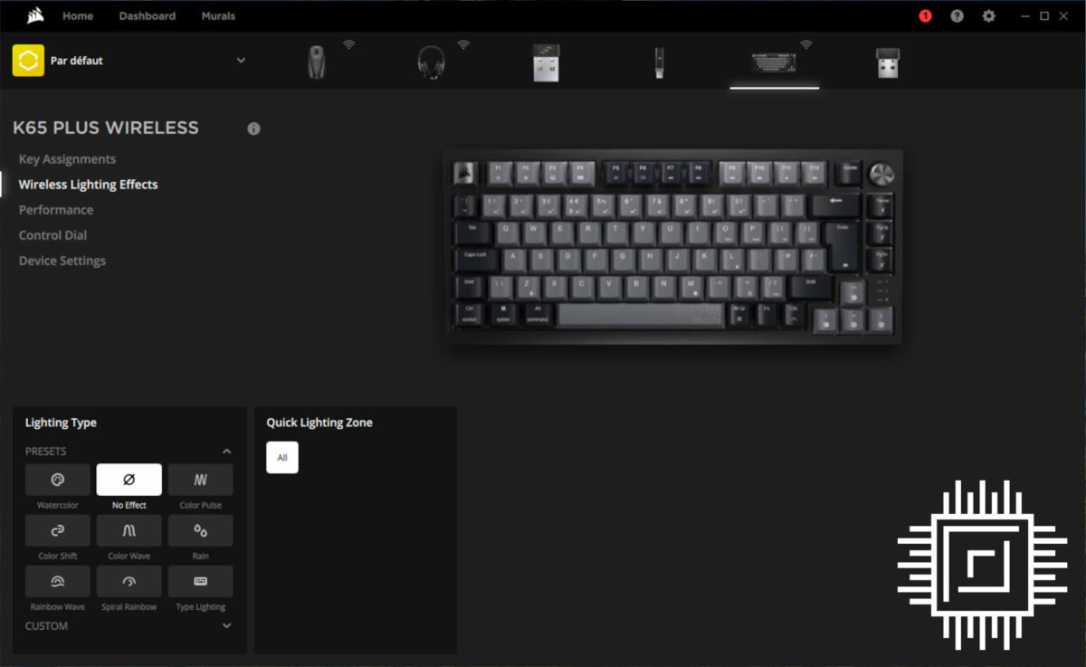 Corsair K65 Plus Wireless keyboard iCUE settings 01.