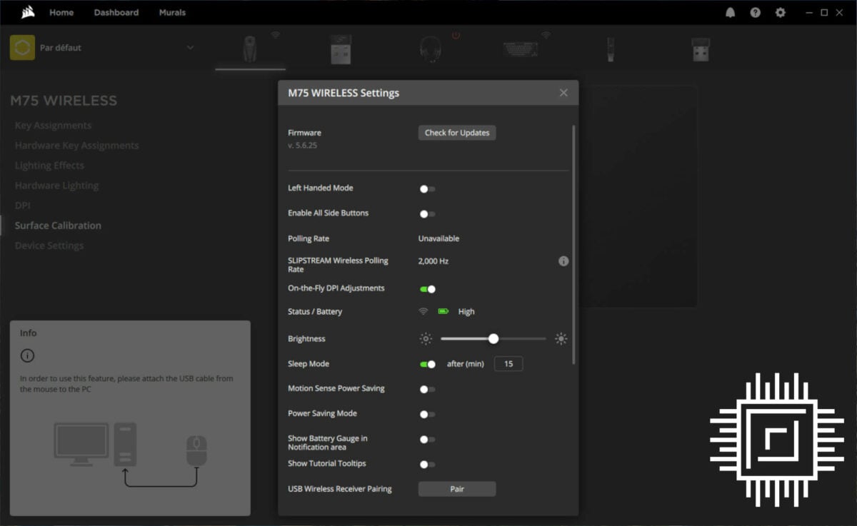 Corsair iCUE settings.