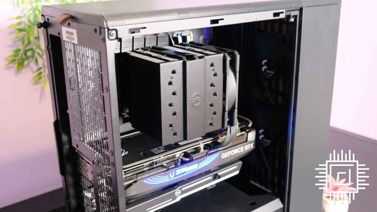 The CPU cooler inside the PCSpecialist Quantum Ultra S gaming PC is a dual tower air cooler.