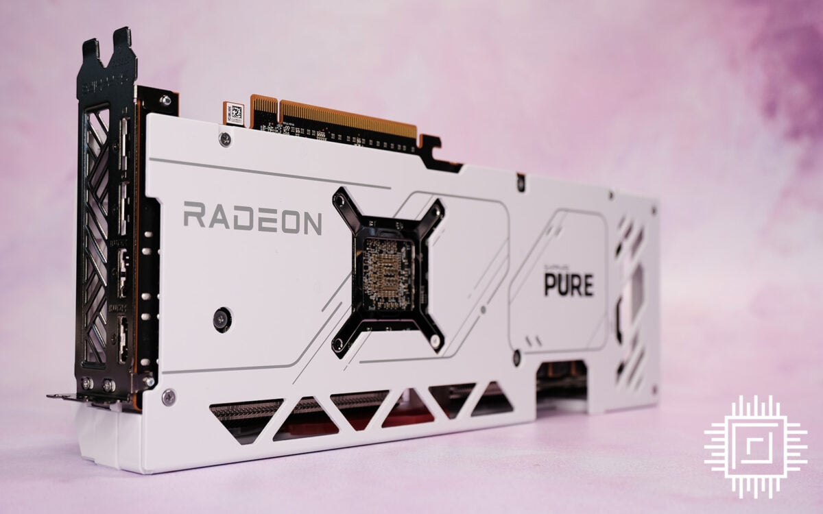 Sapphire Pure Radeon RX 7900 GRE with cloudy pink background.