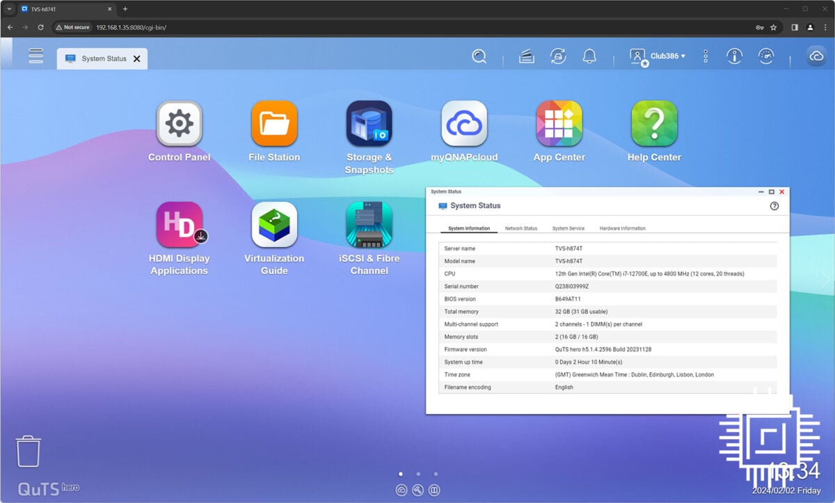 QNAP TVS-h874T - QuTS desktop