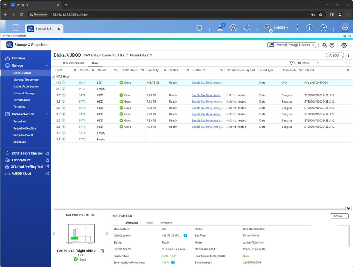 QNAP TVS-h874T - QuTS storage configuration