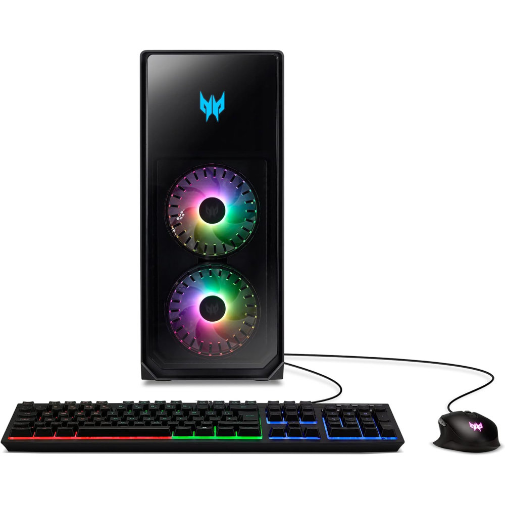 Acer Predator Orion 7000 gaming PC, with a keyboard and mouse bundle.