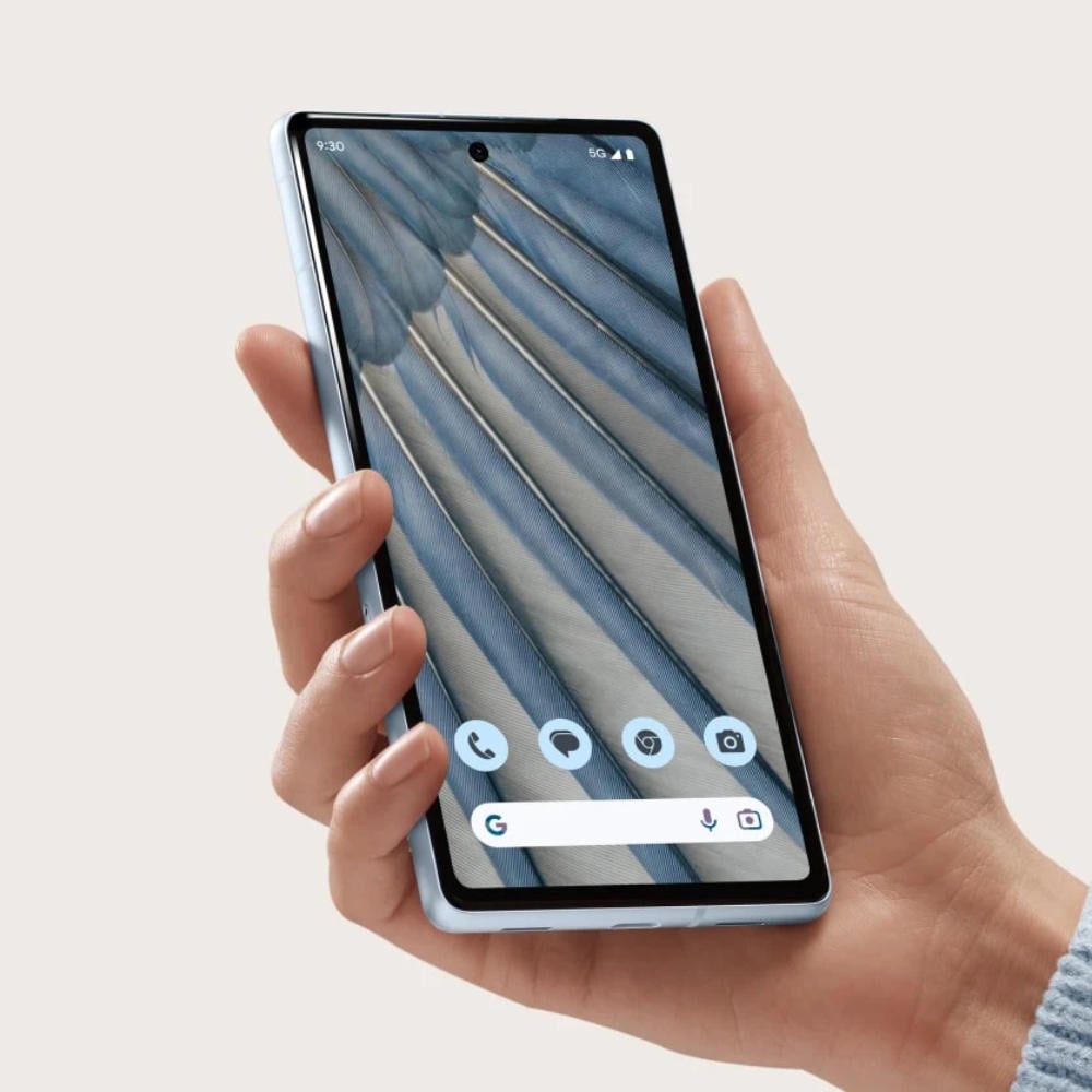 Google Pixel 7a smartphone in someone's hand.