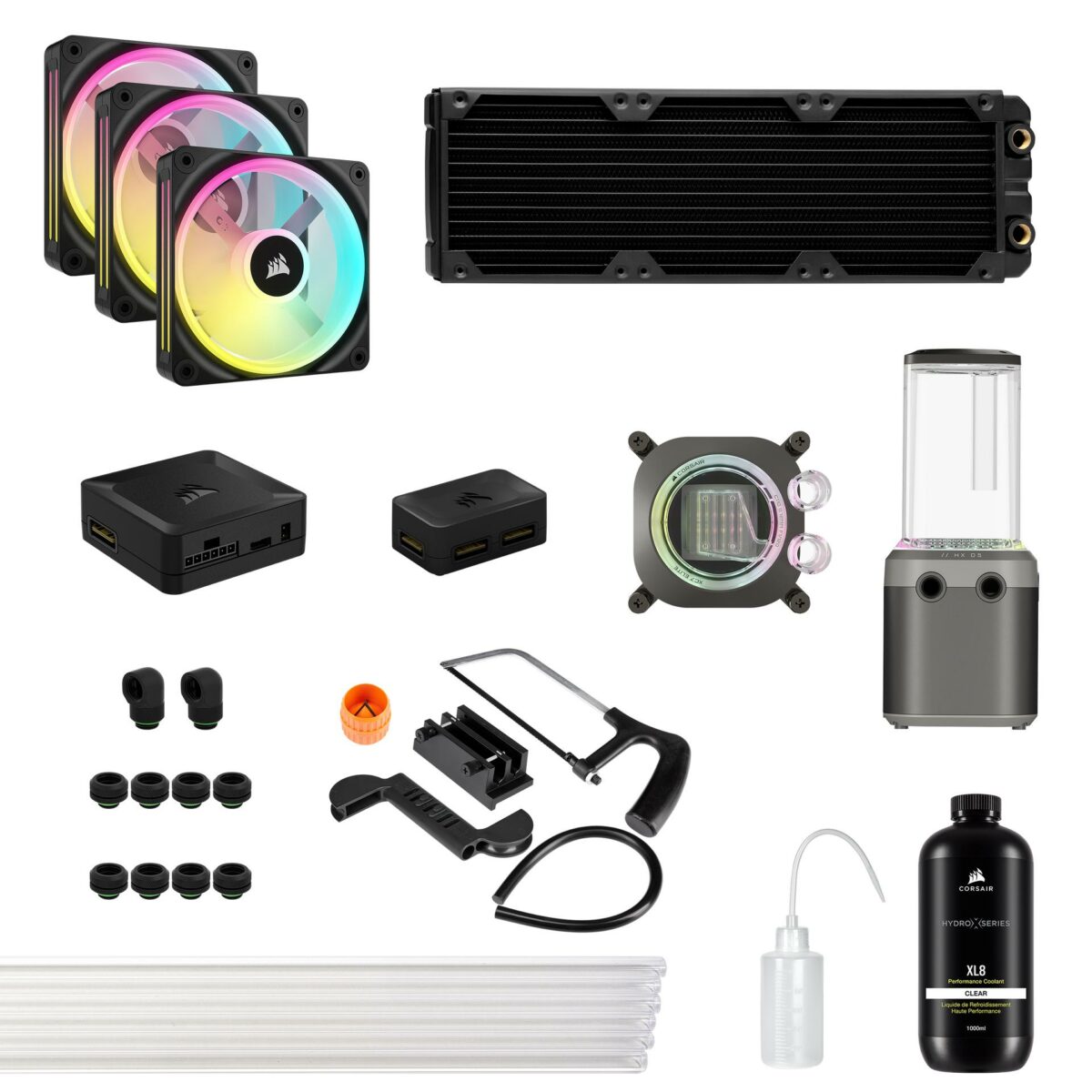 Corsair Hydro X Series iCUE Link XH405i RGB Custom Cooling Kit in Stealth Gray.
