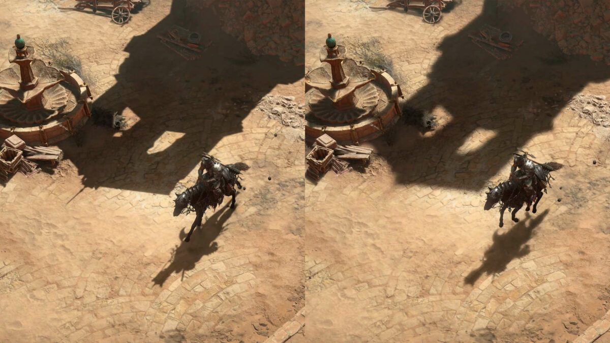Diablo IV Ray Tracing Shadow from a tower.