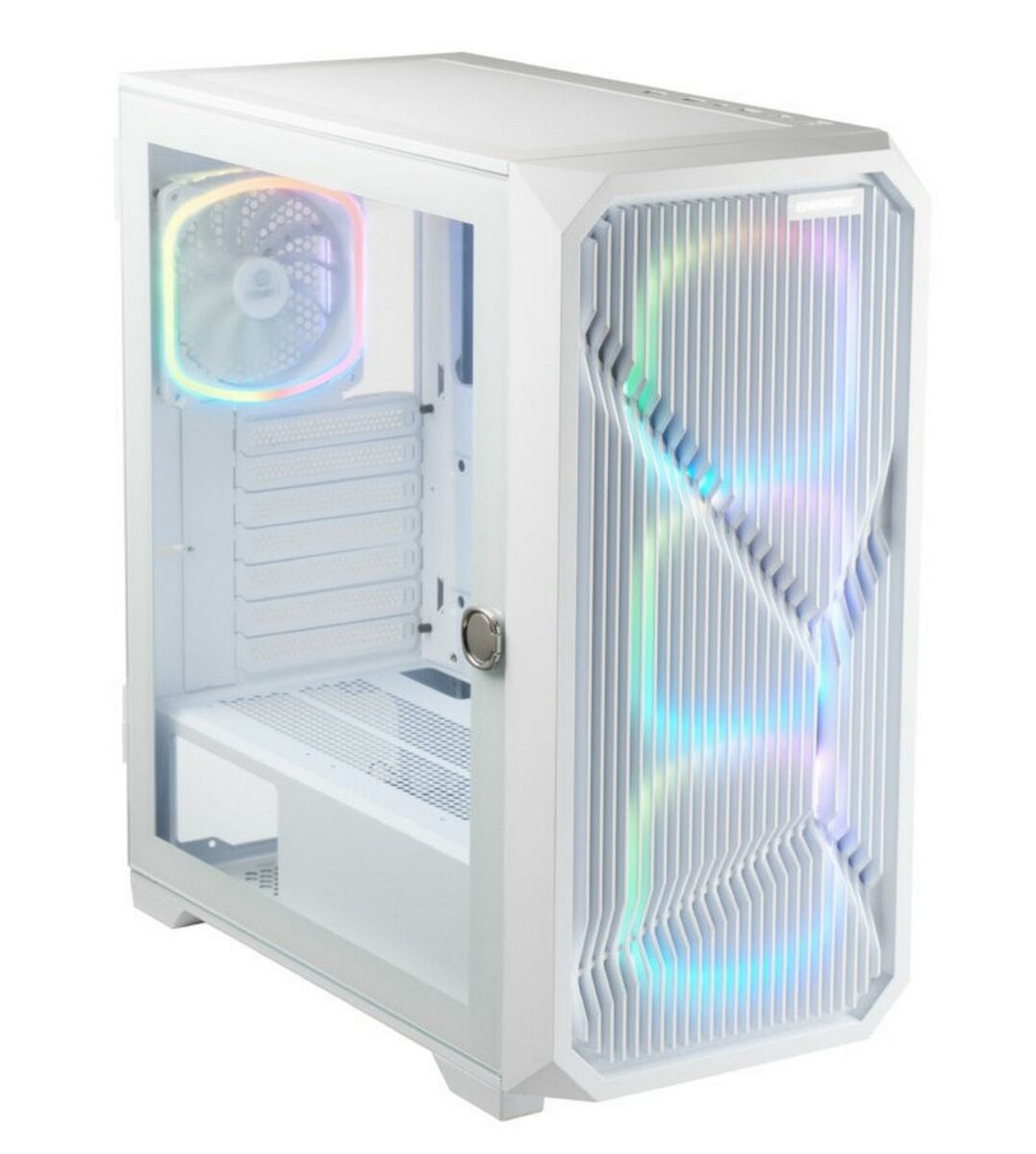 Front of the special white edition Enermax Enerpazo EP237 chassis.