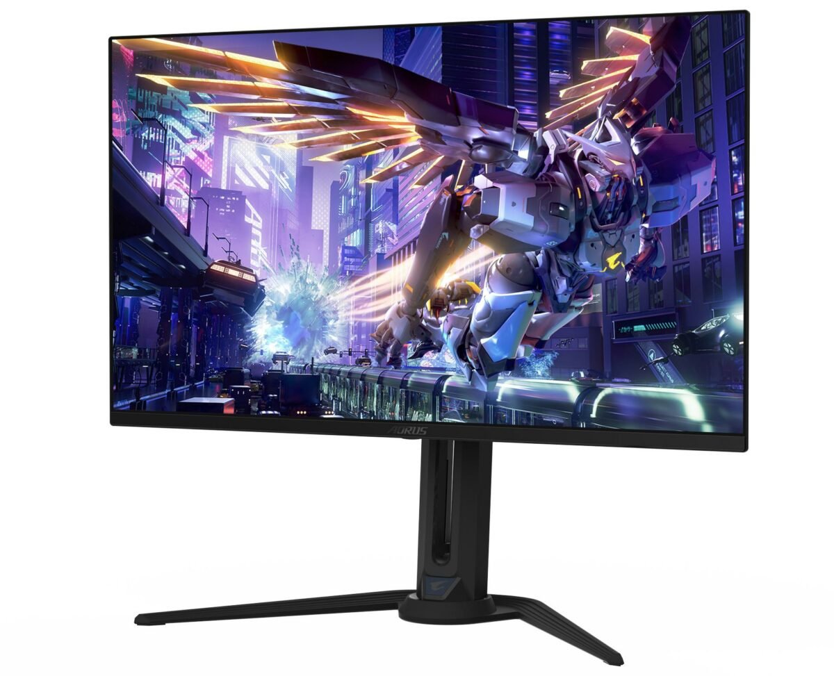 Gigabyte Aorus FO32U2P QD-OLED monitor front.