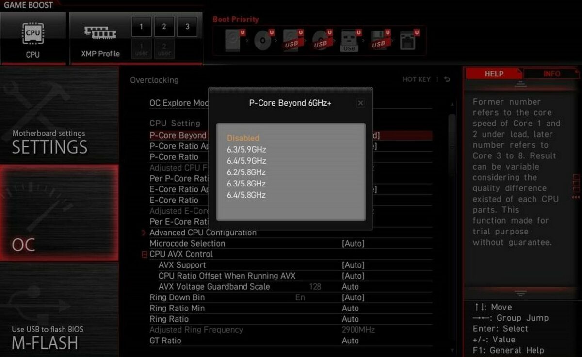 MSI motherboard BIOS interface.