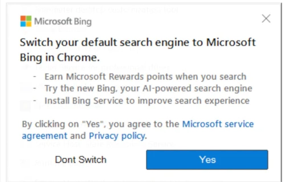 The rather annoying Bing pop-up notification via Reddit.