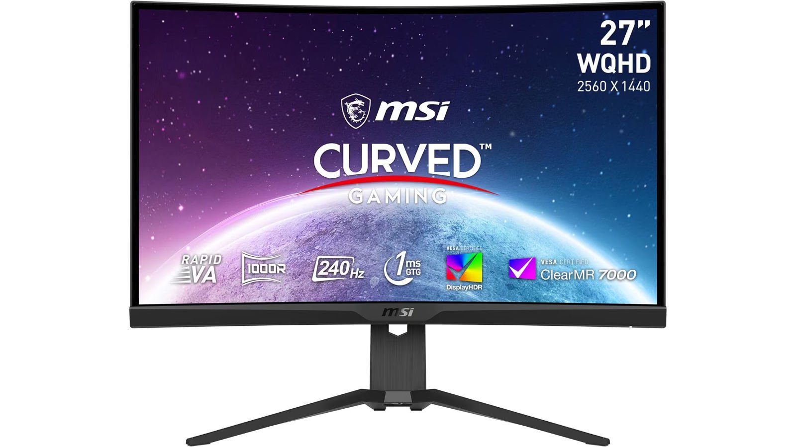 MSI MAG 275CQRXF gaming monitor against a white background.