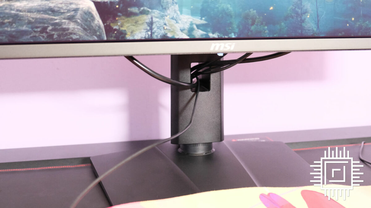 MSI MPG 321URX QD-OLED monitor's cable management through the stand.
