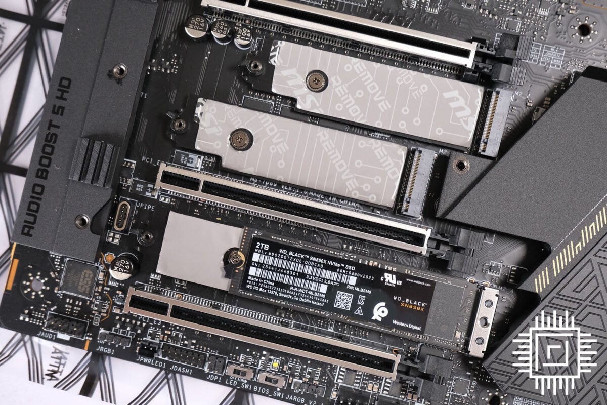 WD_Black SN850X SSD being installed on MSI MEG X670E ACE motherboard.