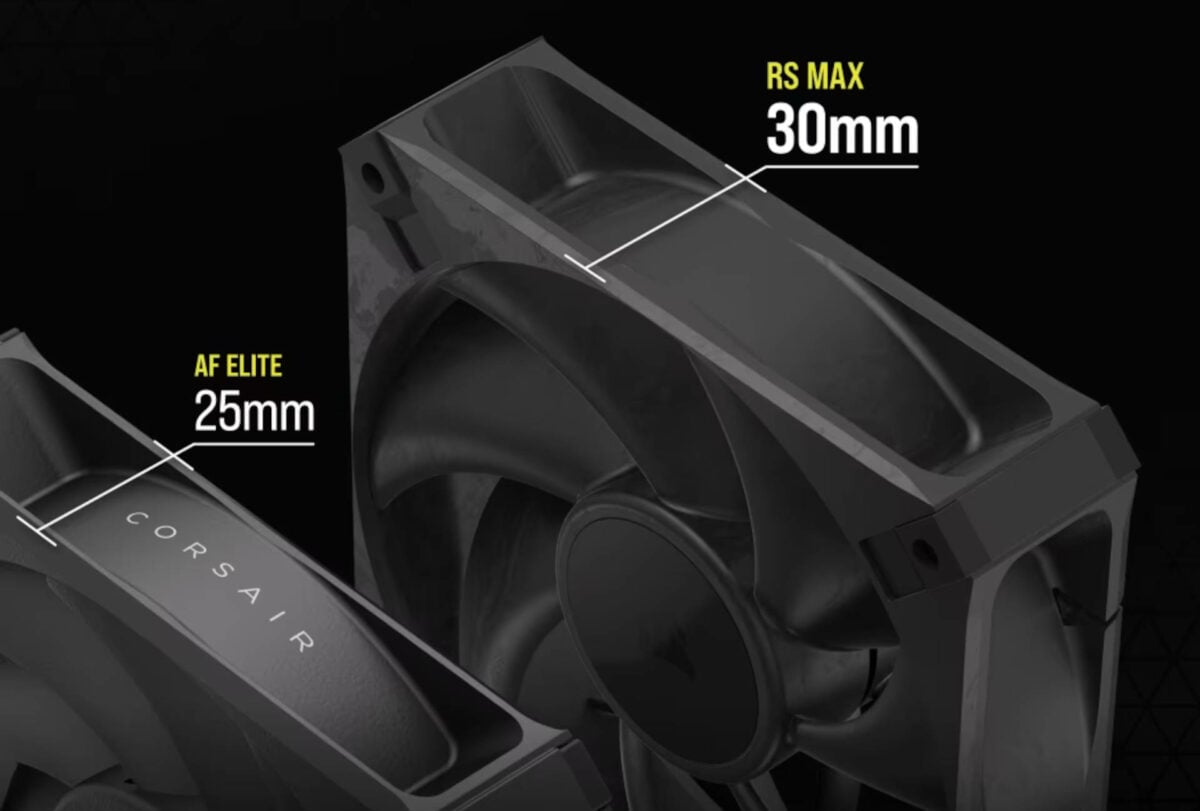 Corsair AF Elite vs RS Max fan size.