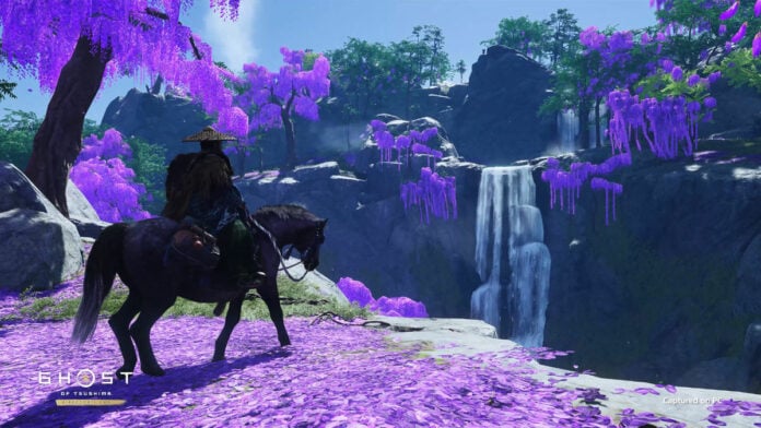 Ghost of Tsushima's main character Jin amid Cherry blossom - Captured on PC.