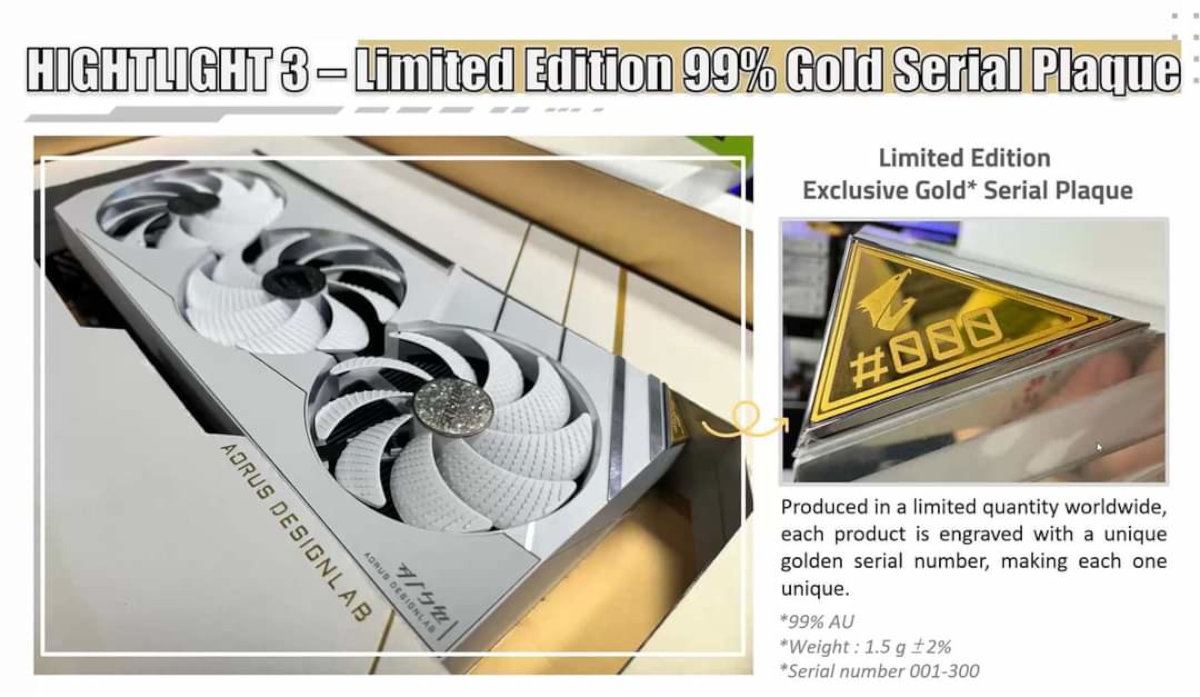 Gigabyte Aorus RTX 4080 Super Extreme Ice Gold Plaque.