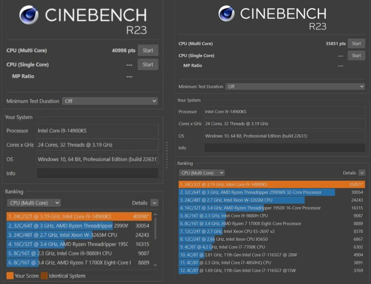 Intel Core i9-14900KS default performance vs using all limits.