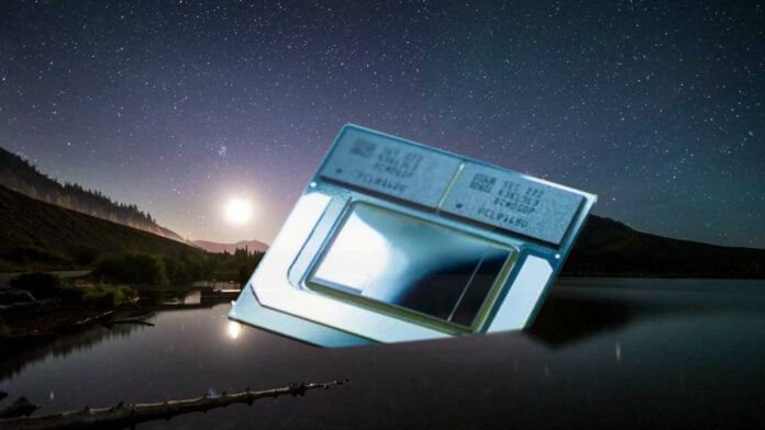 Intel processor in a lake during a fullmoon night.