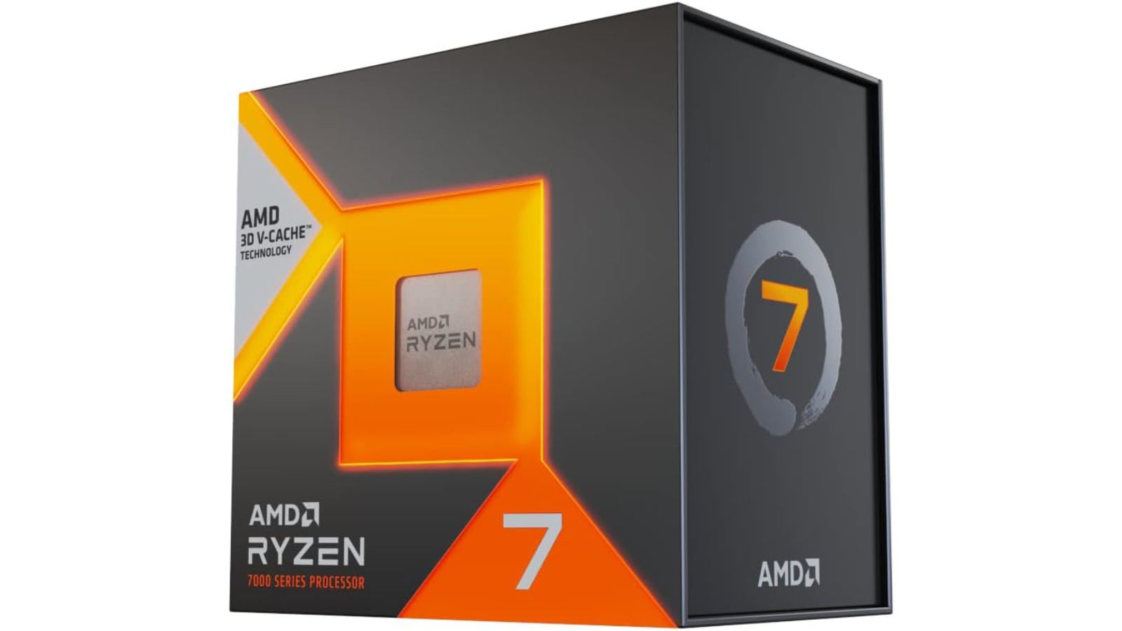 AMD Ryzen 7 7800X3D CPU product image against a white background.