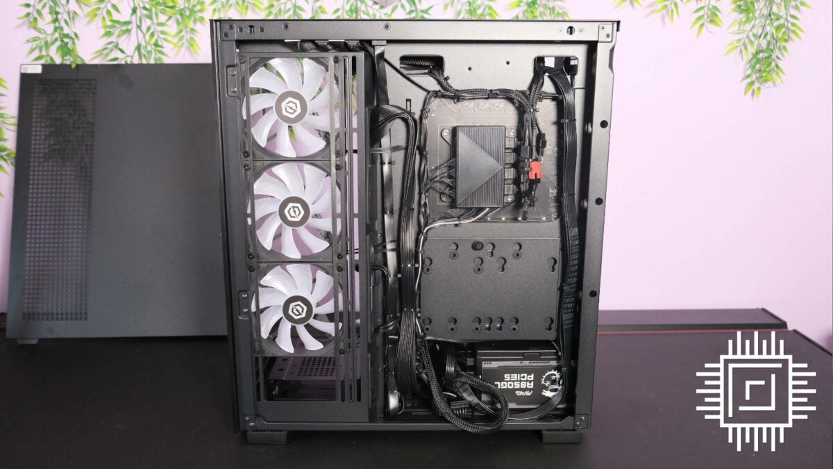 CyberpowerPC MSI Infinity Elite gaming PC's rear side cable management.