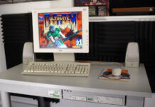 An image of Doom running on the desk PC.