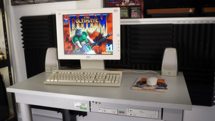 An image of Doom running on the desk PC.