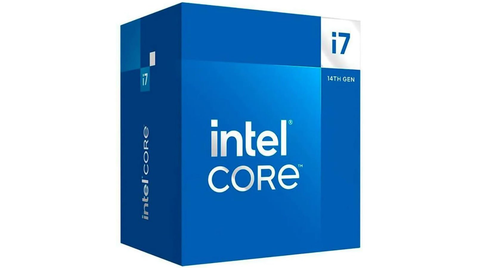 Intel Core i7 14th Gen retail box against a white background.
