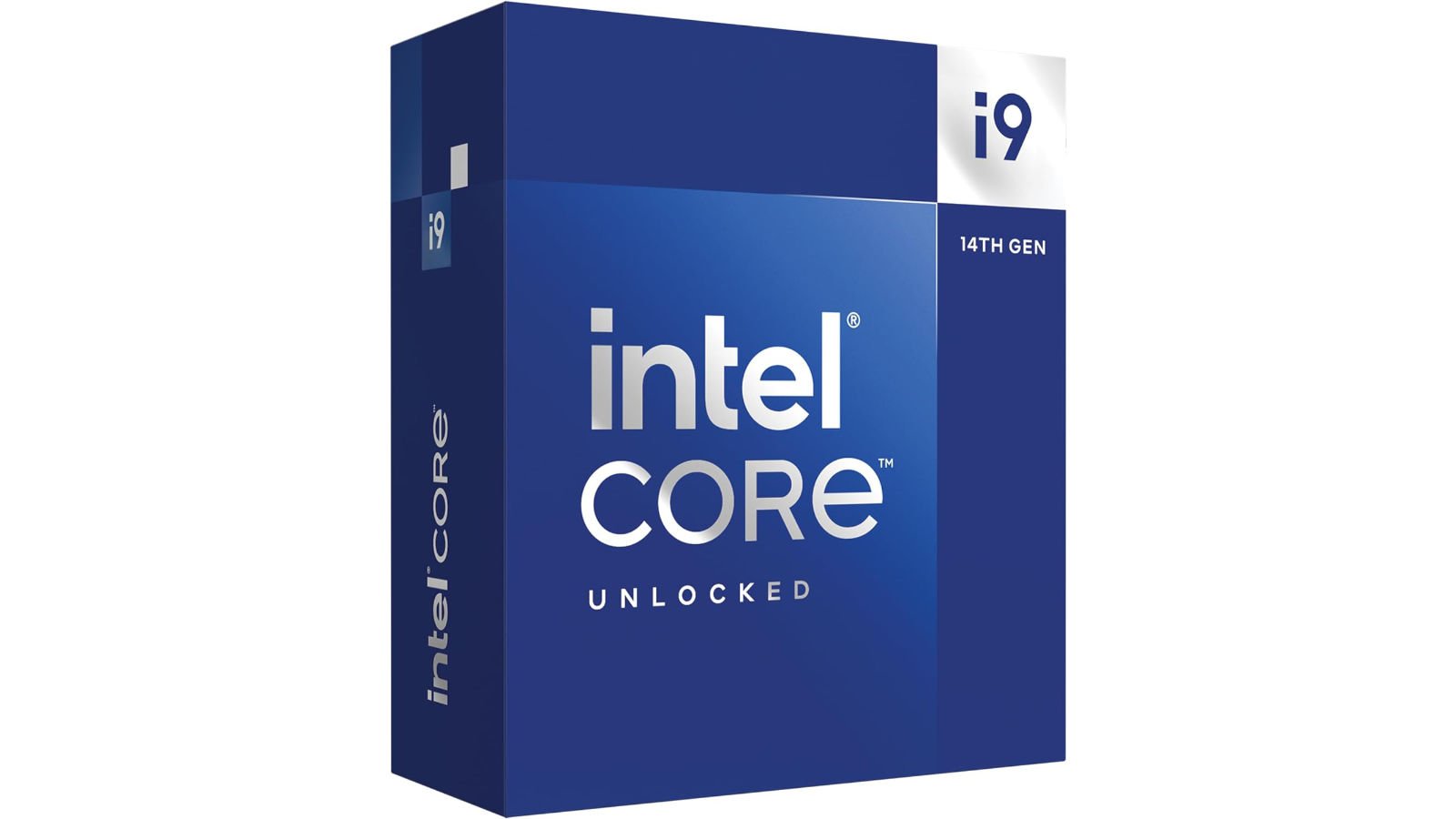 Intel Core i9 14th Gen series retail box against a white background.