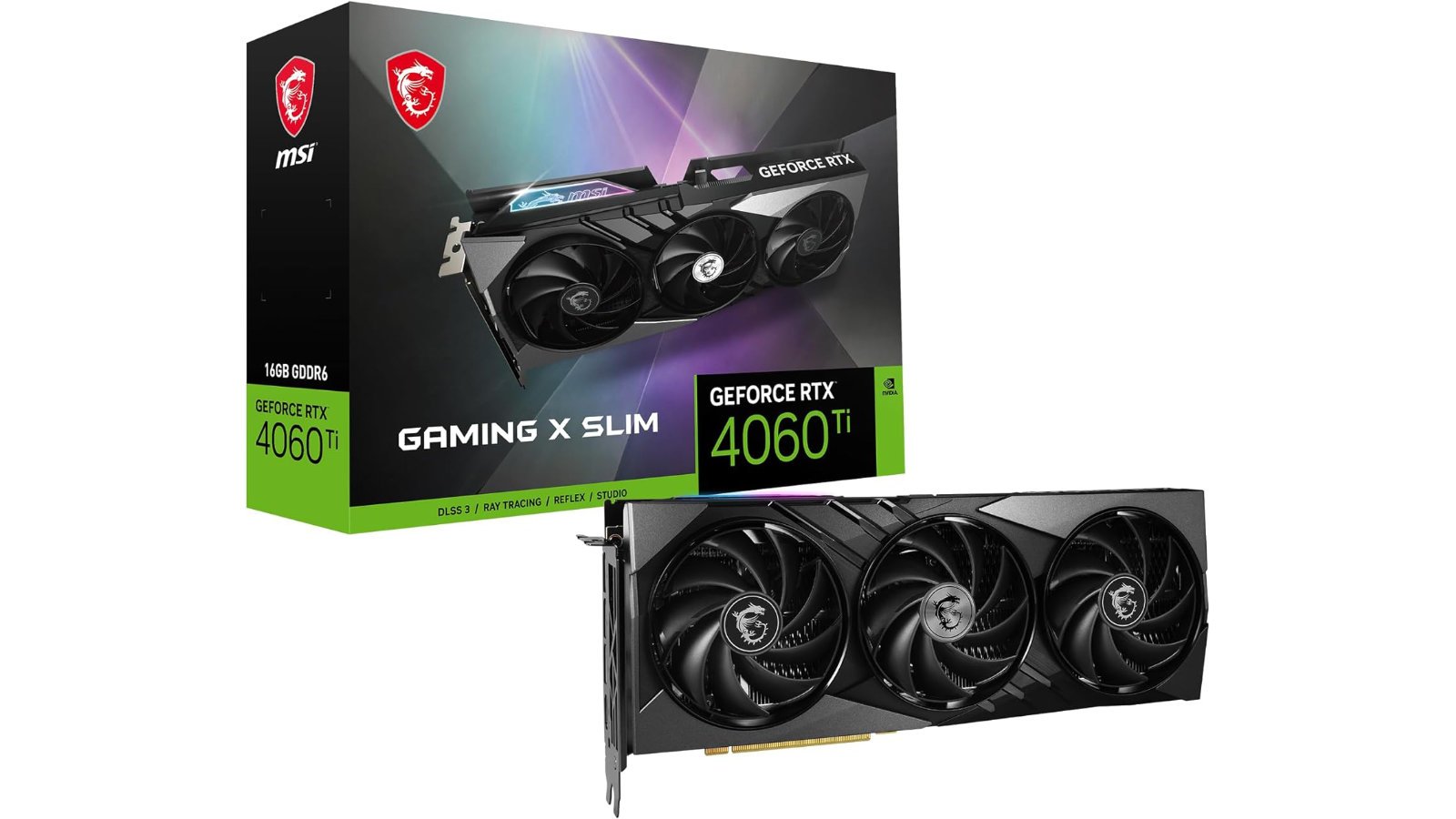 MSI GeForce RTX 4060 Ti Gaming Slim X graphics card against a white background.