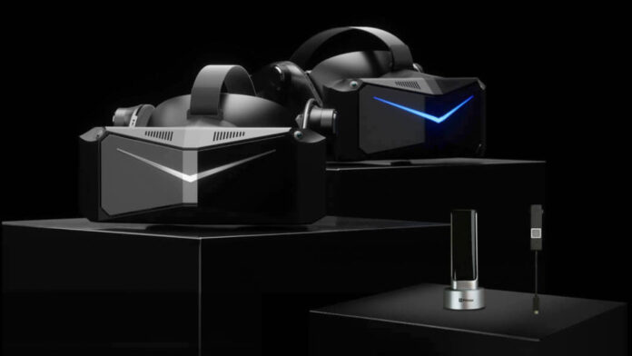 Pimax Crystal Super and Crystal Light VR headsets on a podium, ready to dethrone Meta Quest 3.