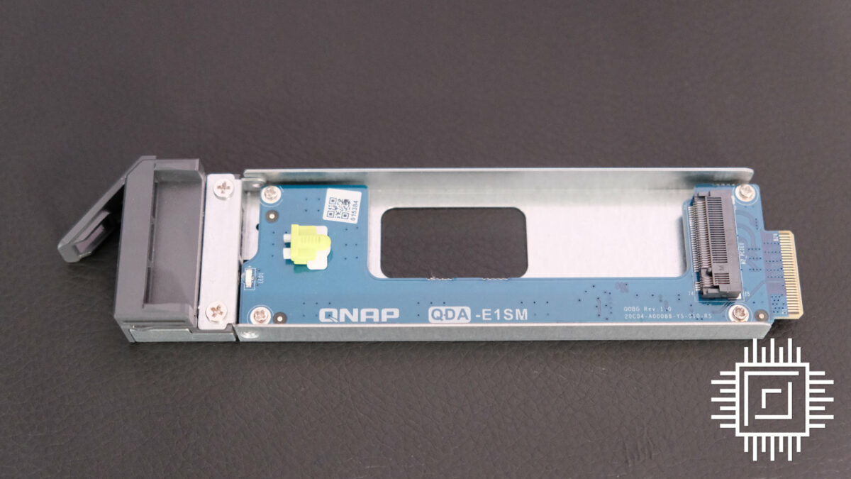 QNAP TBS-h574TX SSD tray with its M.2 adaptor.
