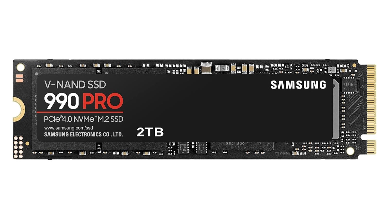 Samsung 990 Pro 2TB SSD against a white background.