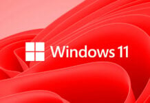 Windows 11 logo with a red background.