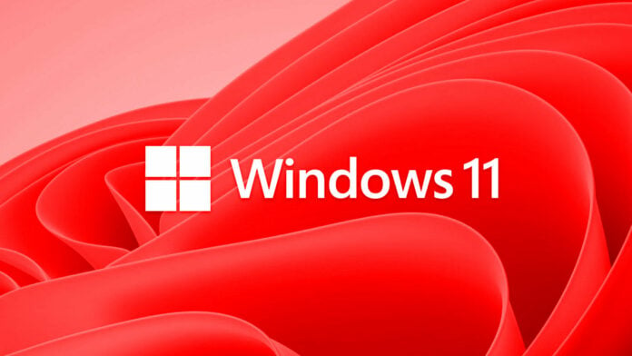 Windows 11 logo with a red background.