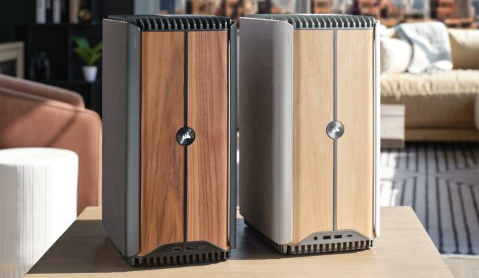 Corsair One i500 PC with wood front panels.