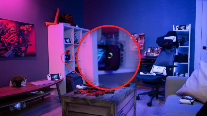 Asus ROG Ally 2024 poking out from a shelf in a teaser.